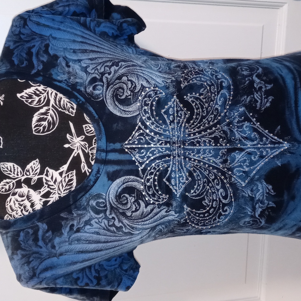 🖤Affliction🖤 - Blue/Black U-Neck Tee - Picture 5 of 14